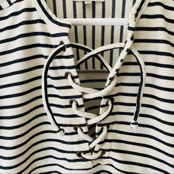 Madewell Striped Lace-Up Top Black/White Sz Small - Picture 5 of 9